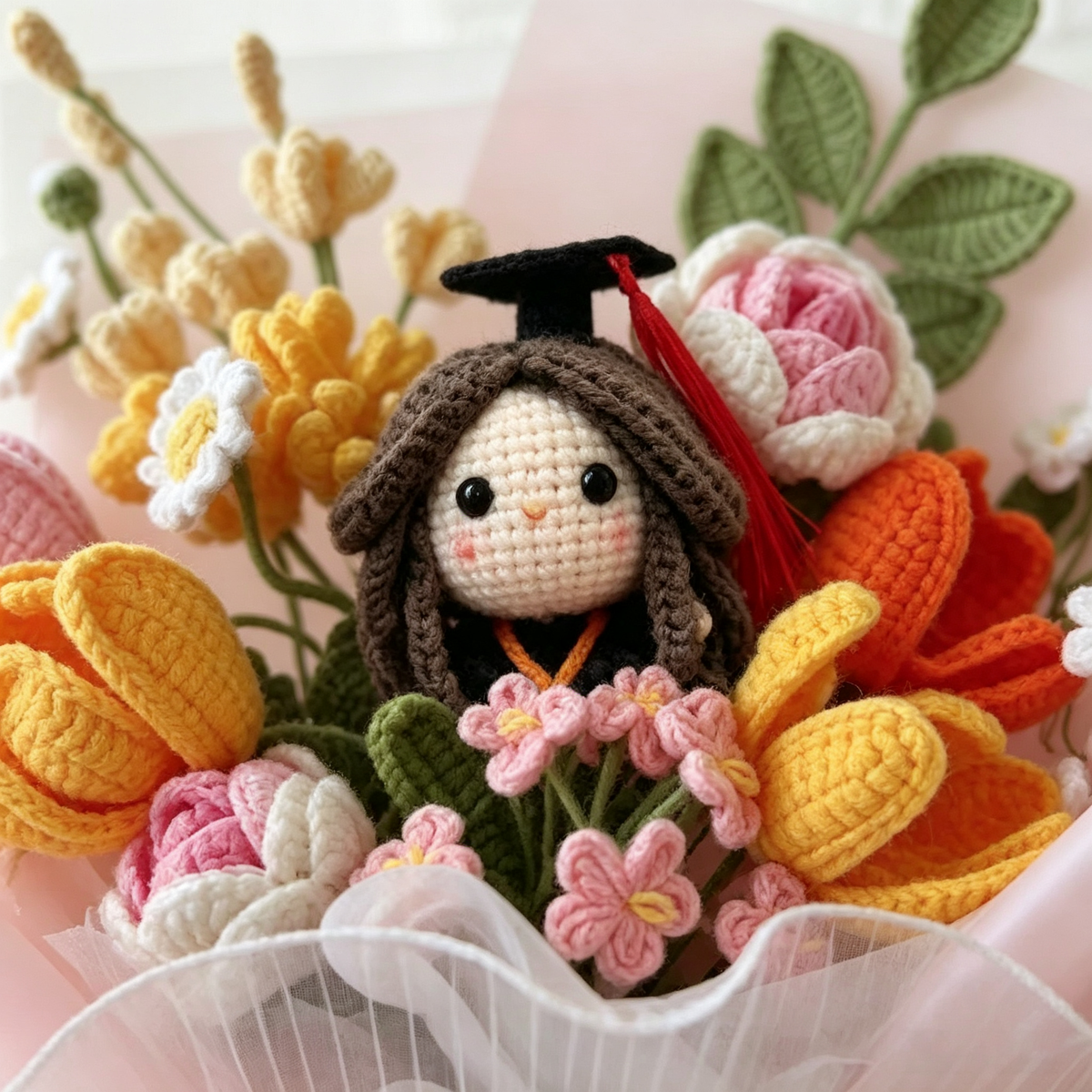 Handmade Crochet Graduation Bouquet with Graduate Doll | Personalized Graduation Gift
