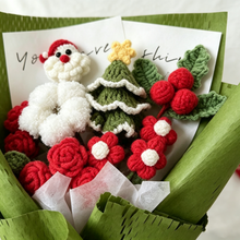 Handmade Christmas Crochet Bouquet – Holiday Flower Gift with Santa, Roses & Cotton Flowers