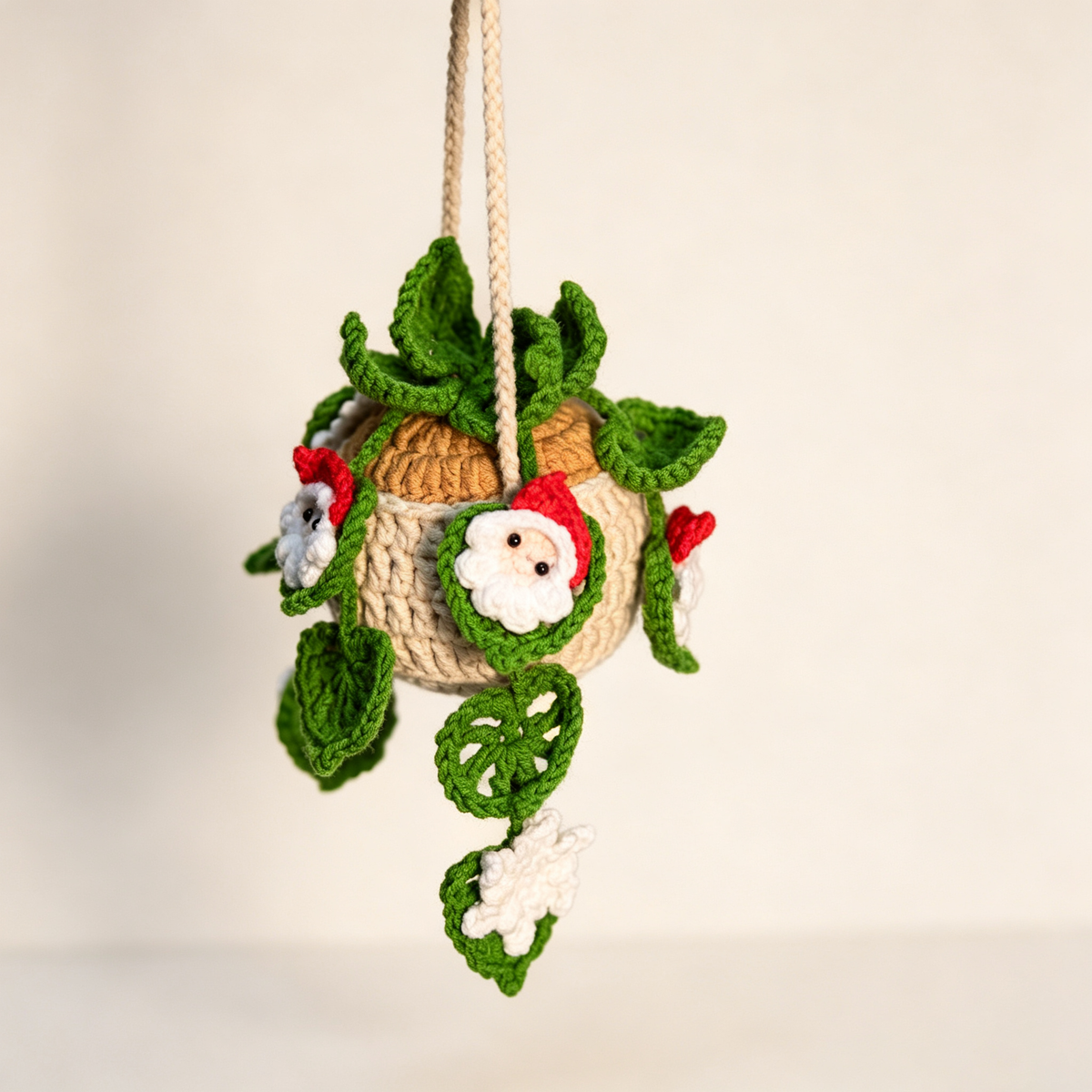 Santa Hanging Plant Ornament PDF Crochet Pattern