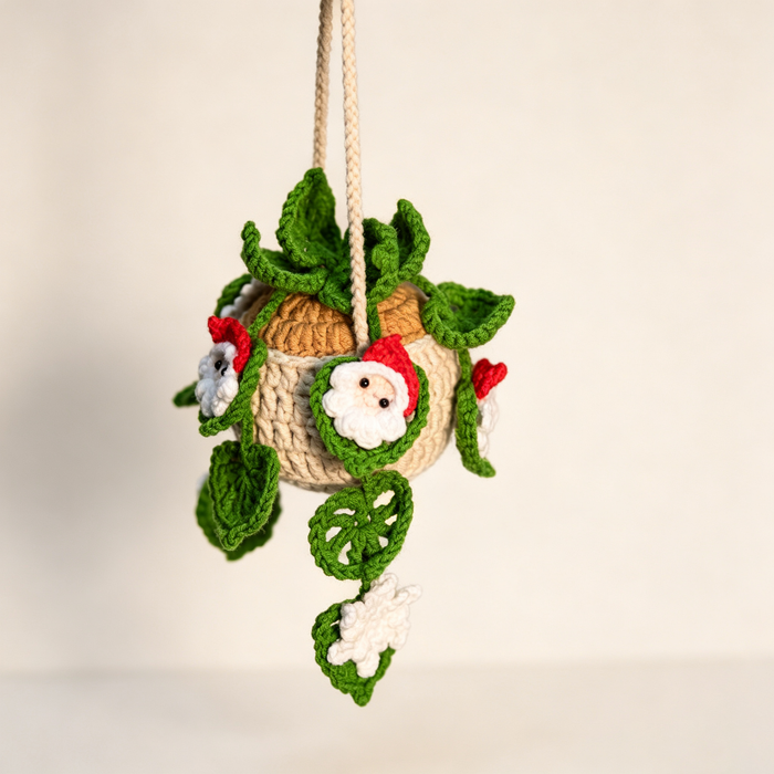 Santa Hanging Plant Ornament PDF Crochet Pattern