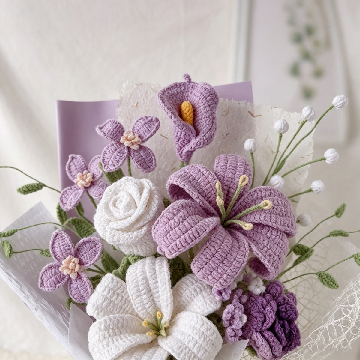 Crochet Lily, Rose & Calla Lily Bouquet