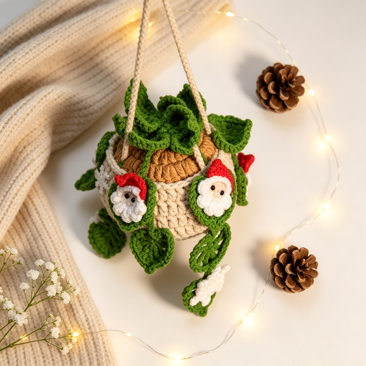 Santa Hanging Plant Ornament PDF Crochet Pattern