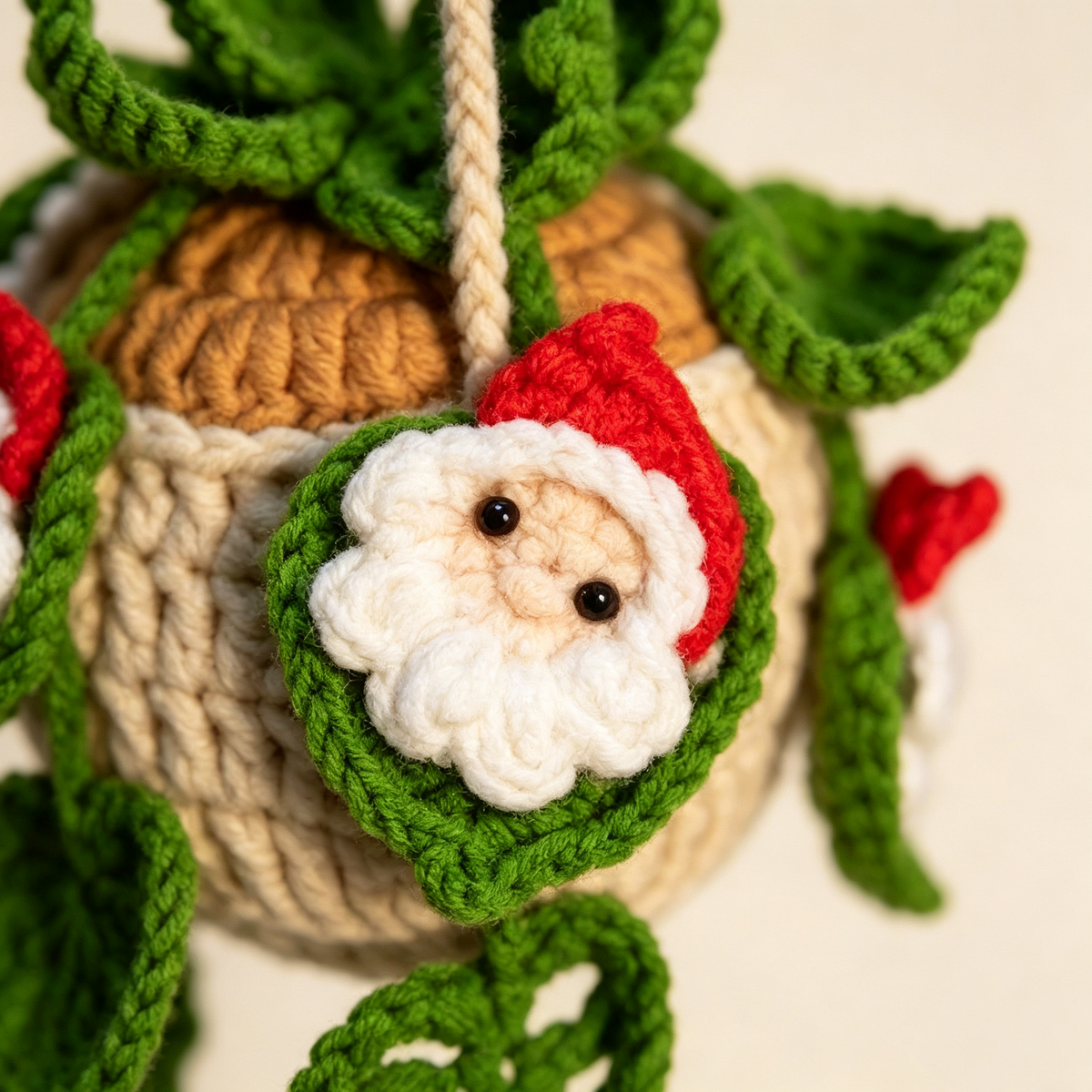 Santa Hanging Plant Ornament PDF Crochet Pattern
